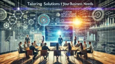 DALL·E 2024-09-14 15.09.11 – A dynamic and visually compelling image representing the concept of custom application development for business needs. The image shows a modern worksp